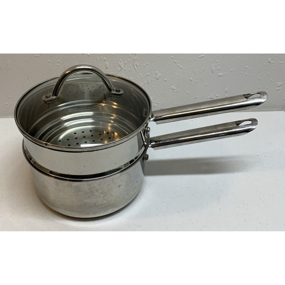 Wolfgang Puck Cafe Collection 3 Qt Saucepan Steamer Glass Lid 18/10 Stainless